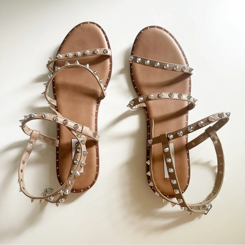 Steve Madden Transport Studded Strappy Gladiator Sandal Tan 10